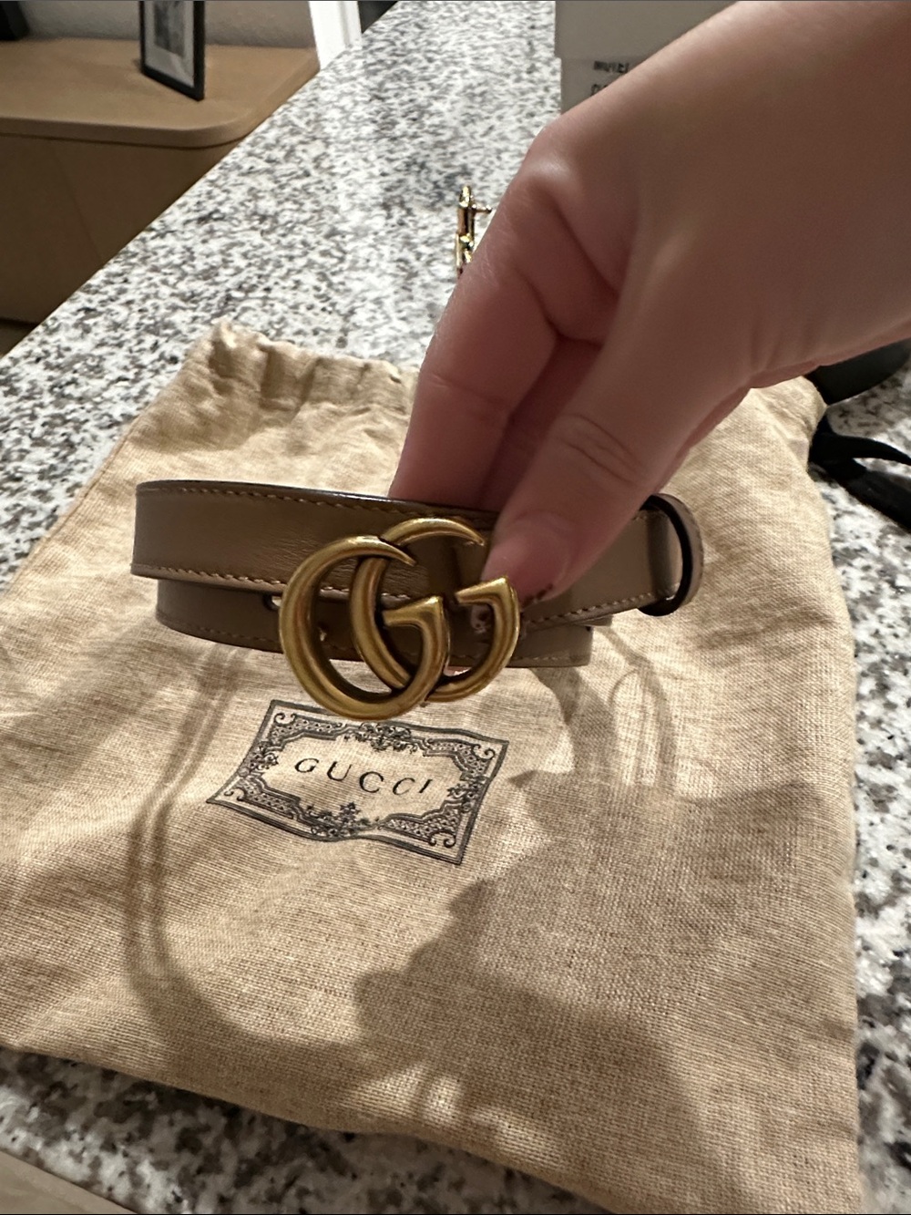 Gucci Leather Belt with Double G Gold Buckle 75 size